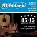 Corzi Chitara Acustica D'Addario EZ940 85/15 : 010/010 - 014/014 - 008/w022 - 012/w030 - 018-/w040 - w026/w050.